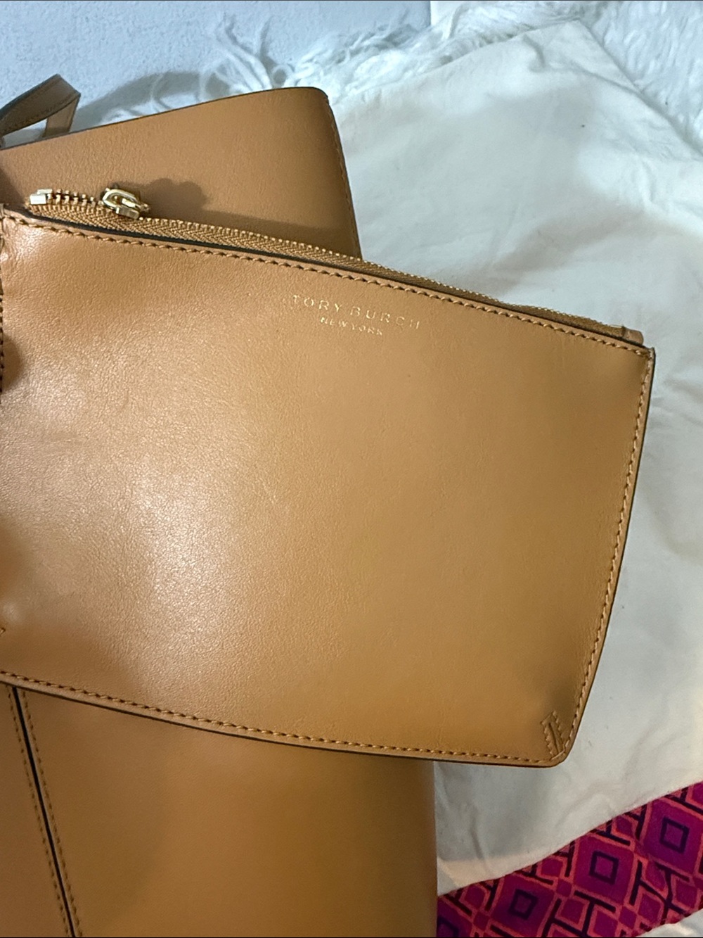 Tory Burch Cognac Leather Tote with Removable Pouch medium - Picture 10 of 14